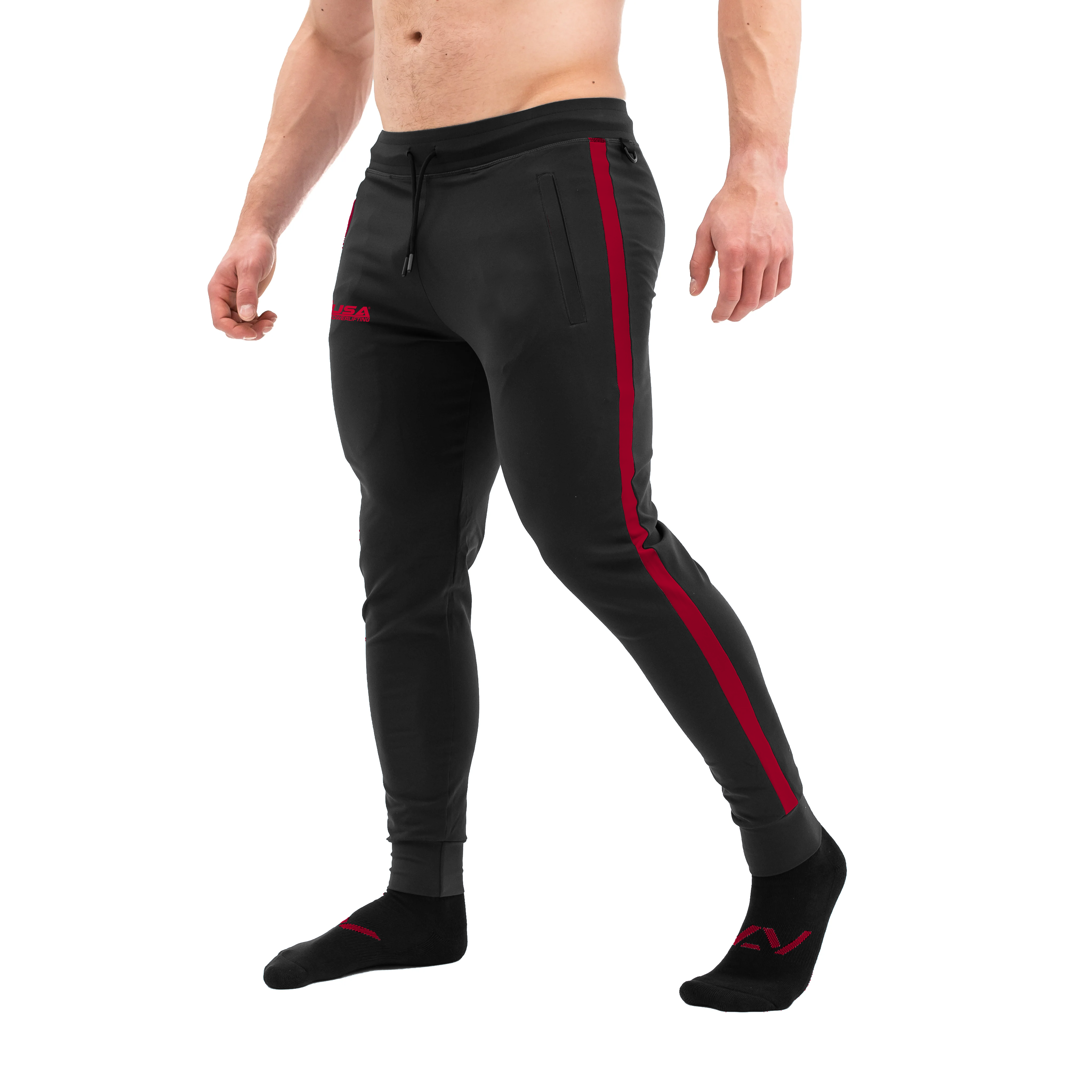 Side profile highlighting the athletic silhouette, elastic cuff, and fabric stretch.