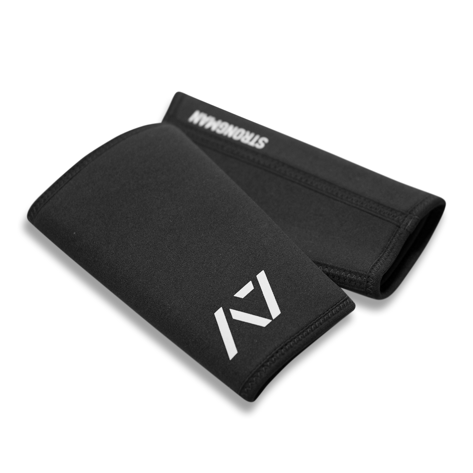 Close-up of A7 Strongman Knee Sleeves – 9mm – Black/Reflective, displaying double-stitched seams and 9mm neoprene thickness.