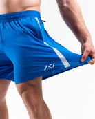 360-degree stretch fabric close-up on Caeruleum 360Go Shorts for complete mobility and flexibility during training.