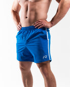 Front view of A7 360Go Shorts in Caeruleum with Regular inseam, featuring bold blue color, wide waistband, and athletic fit.