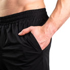 Ripstop nylon pocket with hidden mini wallet compartment on Black 360Go Shorts for secure and functional storage.