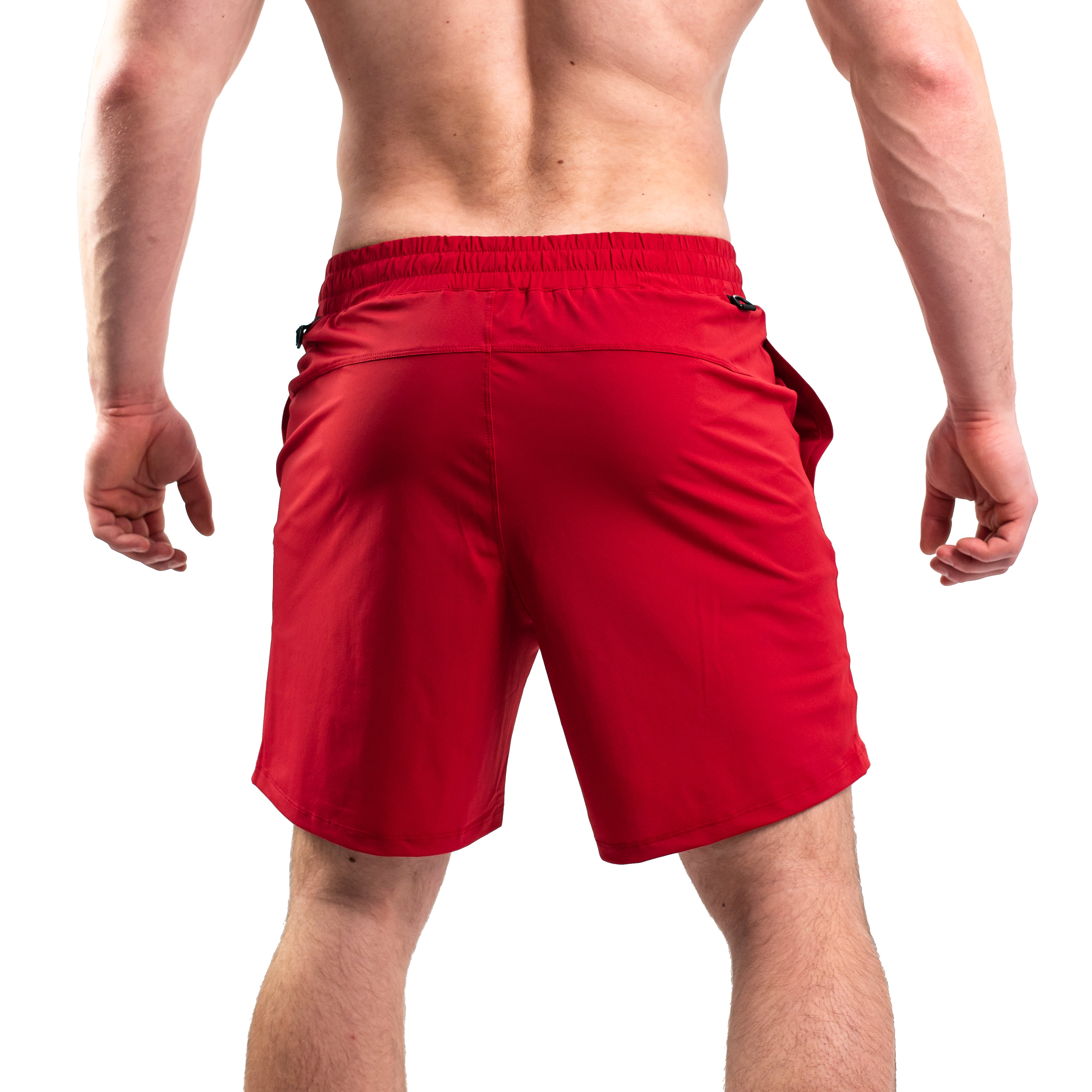 Rear view of a7-us.momurage 360Go Shorts with loop-through ripstop pockets and clean athletic silhouette.