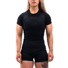 Front view of A7 Classic Singlet – Stealth showing minimalist black design, tapered cut, and IPF-approved construction.