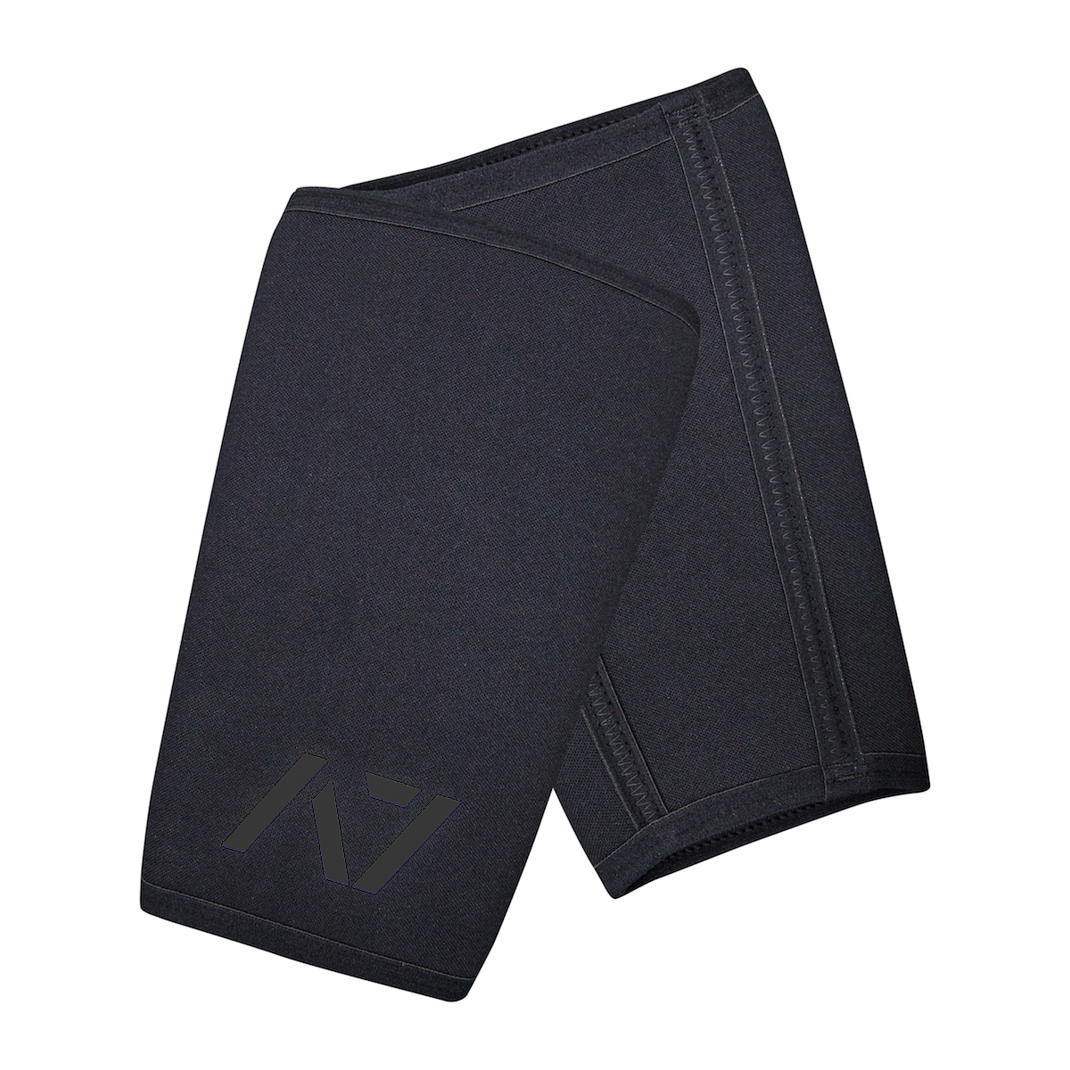 Flat lay of A7 Stealth Stiff CONE Knee Sleeves showing pair side-by-side in black colorway with tapered cut and double rear seams.